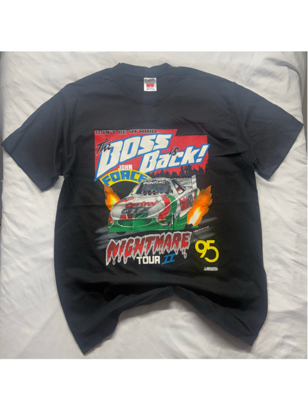 Vintage 1995 John Force Nightmare Tour II T-Shirt Black Large Castrol GTX U